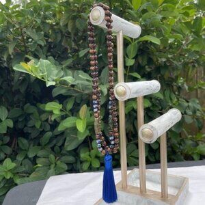 108 Bead Blue Spot Jasper & Coconut Wood Mala Necklace